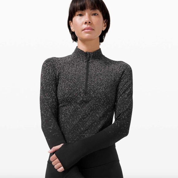 Lululemon - Rest Less Cropped 1/2 Zip - Herringbone Fade Black / White - Picture 3 of 11